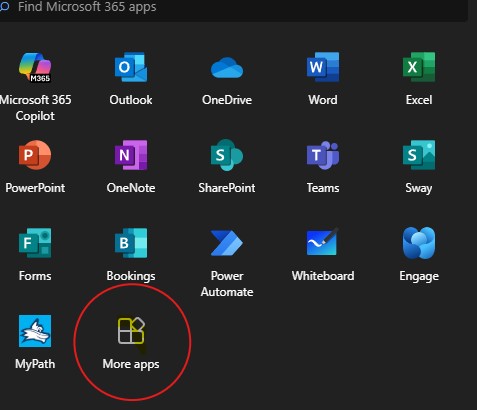 Image of Microsoft apps, inlcuding highlighted More apps