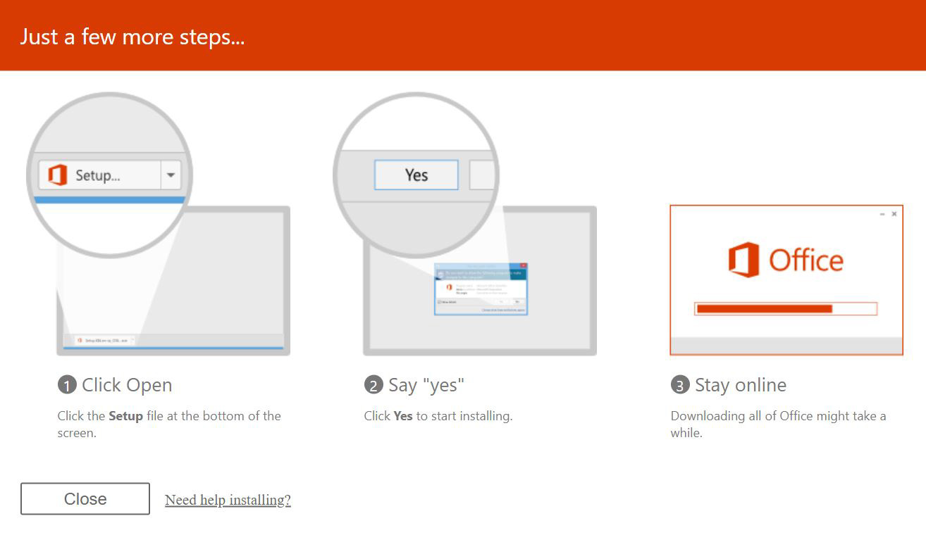 Office 365 installer download window