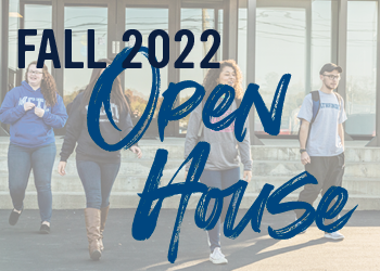 Fall 2022 Open House over an image of students walking in front of the MCTC Montgomery Campus.