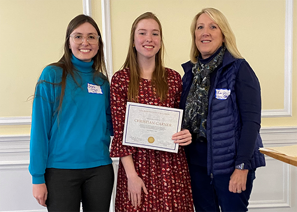 Left to right:  Sierra O’Cull, MCTC Success Coach; Christian Garner, scholarship recipient; and Lisa Jones, KOSS Representative