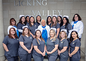 LVC Nursing Class of 2023 lined up in front of the Licking Valley Campus building.