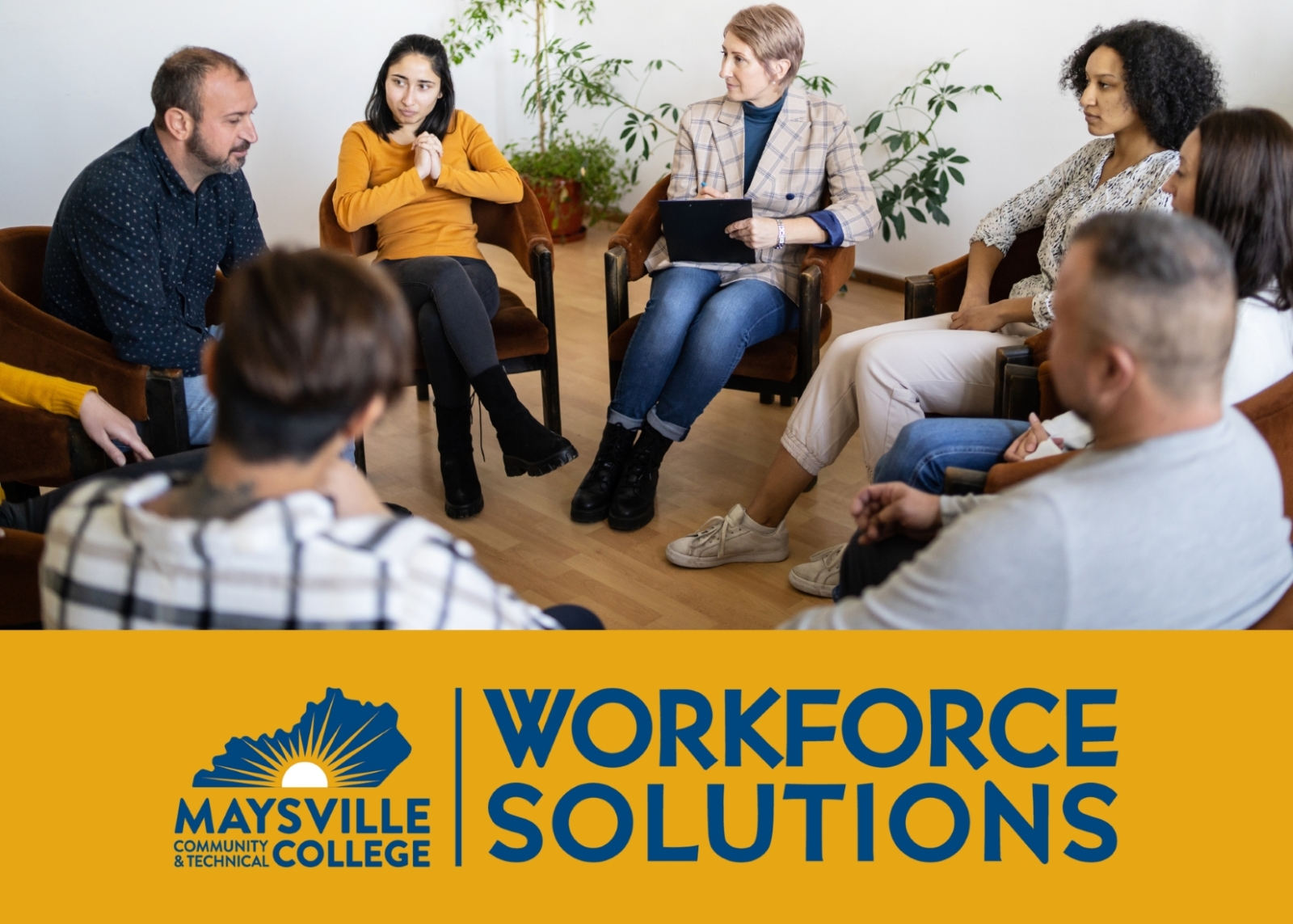 group of people sitting in a circle with the MCTC Workforce Solutions logo at the bottom