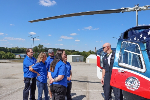 EMS students looking at an air evac helicopter