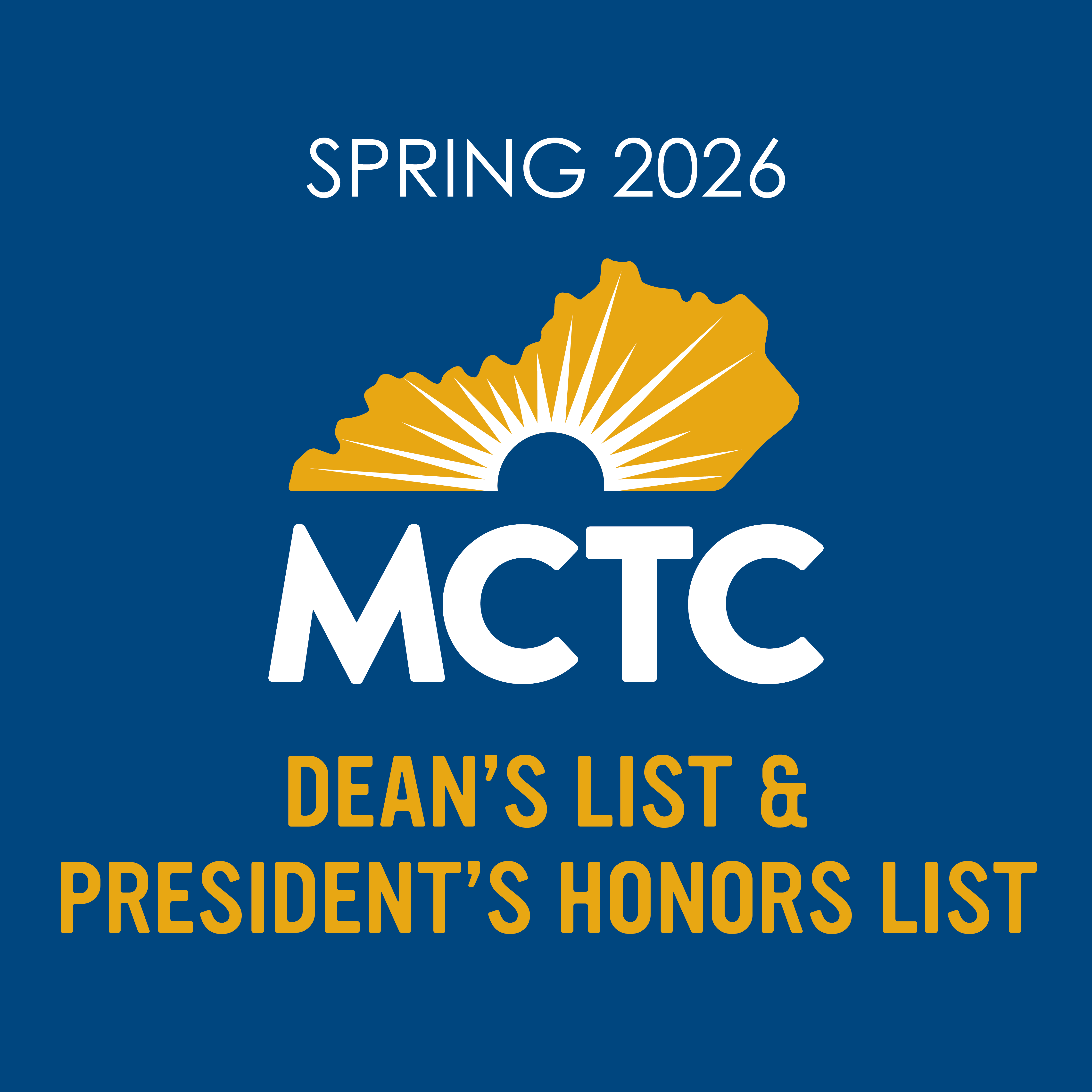 Spring 2026 MCTC Dean's List and President's Honors List